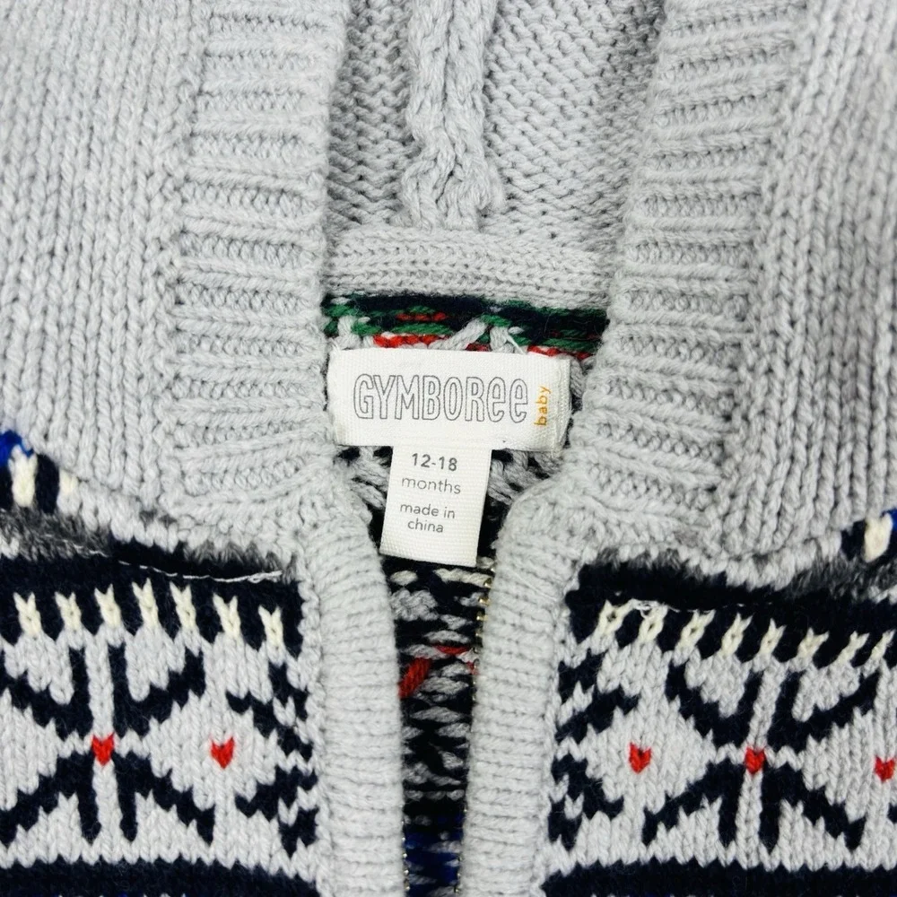 Gymboree‎ Gray Fair Isle Hoodie Zip Sweater Infant Baby Boy 12-18 Months